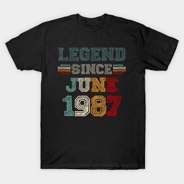 36 Years Old Legend Since June 1987 36th Birthday T-Shirt by louismcfarland